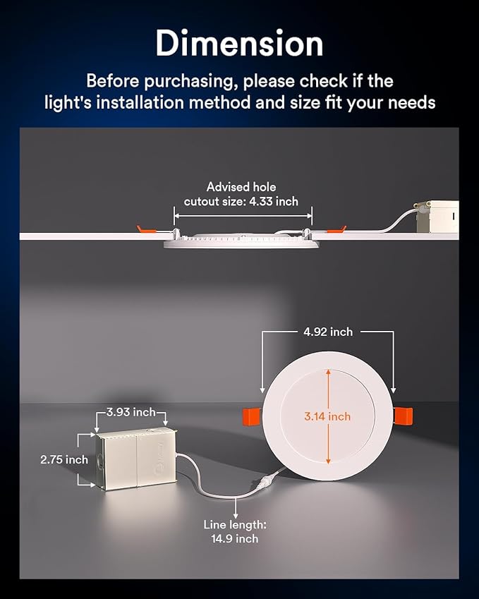 Lumary Smart Recessed Lighting Pro 4 Inch with RGB/Night Ring, 9W 780LM Smart WiFi Wafer Downlight, Canless with Junction Box, Compatible with Alexa/Google Assistant/BT Remote, ETL Listed, 4 Pack