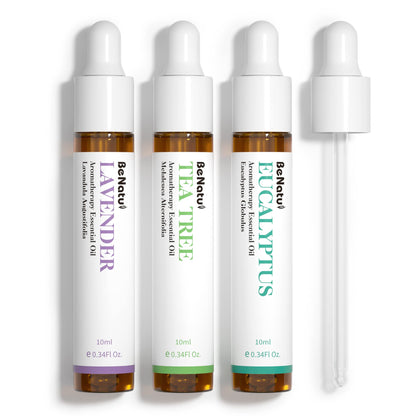 Benatu Essential Oils Set (Tea Tree Lavender Eucalyptus) for Home, Organic Relax Scent Aromatherapy Gift for Women and Men, Natural Fragrance for Skin Care, Body Topical Massage, Diffuser 3 Packs
