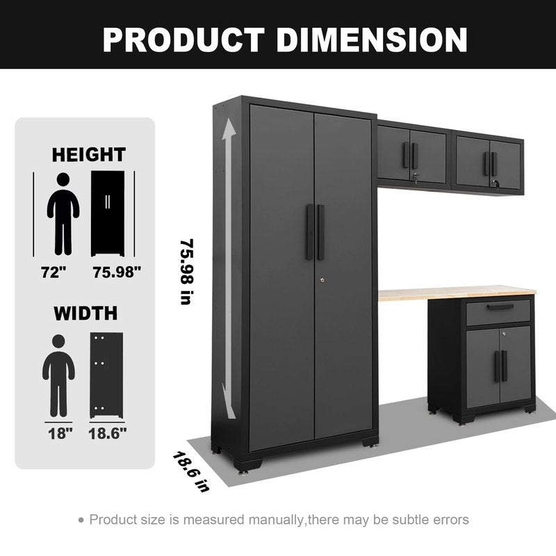 Torin Garage Storage, 5 Piece Garage Storage Cabinet with Lockers, Workbench, Orgager for Garage, Home, Office, School, Black/Grey