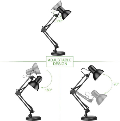 Lepro Desk Lamp, E27 Swing Arm Desk Lamp with Clamp, Classic Black Table Lamp, E27 Bulb Holder, Flexible Black Desk Light for Study Desk, Office, Bedroom, Reading, Nails, Back to School and More