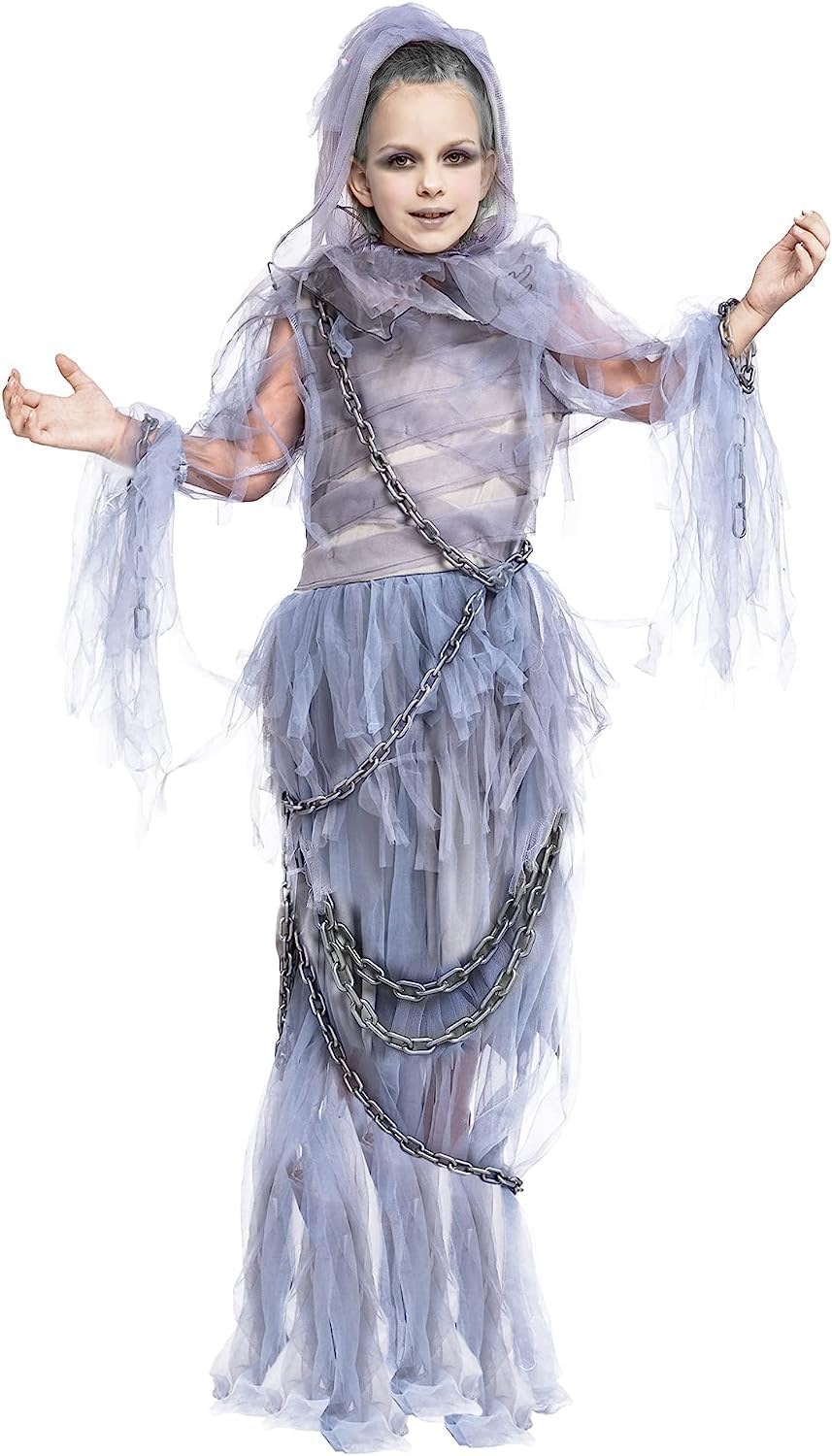 Spooktacular Creations Halloween Haunting Beauty Ghost Girl Costume, Scary Ghost Dress Midnight Costume for Halloween Dress Up Party-XL(12-14yr)