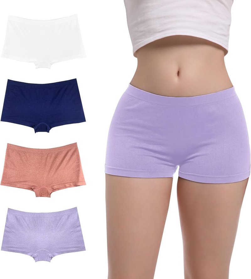 Seamless Boyshorts - Stretch Nylon Full Coverage Boxer Briefs | Anti-Chafing Women’s Panties (4 Pack)