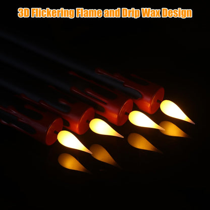 GenSwin Halloween Black Taper Flameless Candles Battery Operated with Remote Timer, 4 Pcs Drip Wax Flameless LED Candle Sticks with 3D Flickering Flame for Window Fireplace Decor (0.78 x 8.9 inches)