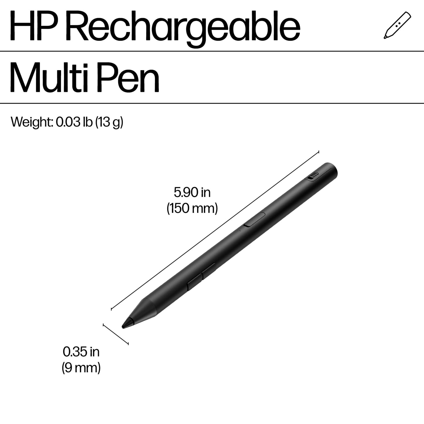 HP 700 Rechargeable Multi Pen | Universal | Built-In Lithium-Ion Battery | USB-C Charging | Up to 25 Days Battery Life | Programmable Buttons | Adjustable Tilt, Pressure | Black