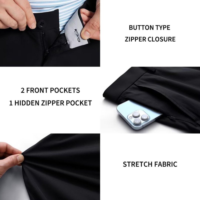 M MAELREG Dress Pants for Men Straight Fit Stretch Quick Dry Lightweight 5 Pockets Business Casual Golf Pants Men Black