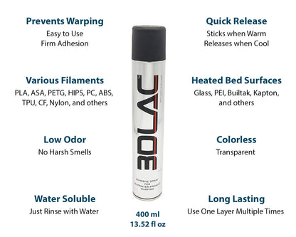 3DLAC spray adhesive for perfect adhesion to the 3D printer print bed, 400 ml