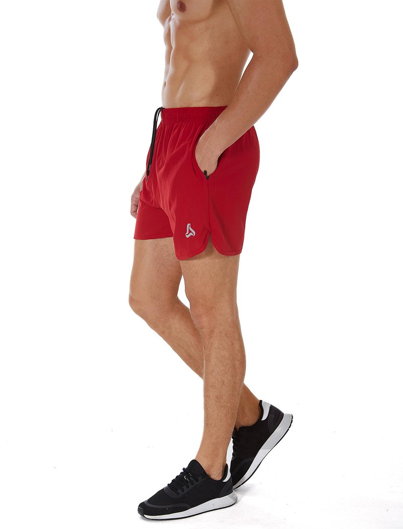 SILKWORLD Men's Workout Stretch Quick Dry Running Shorts with Zipper Pockets(Pack of 3), Steelblue, Blue, Red (Pack of 3), Large