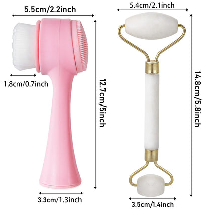 Face Brush 2 in 1, Facial Cleansing Exfoliating Scrubber Brush, Silicone Double Side Manual Face Wash Scrub Brush with Soft Bamboo Charcoal Fiber for Deep Pore Cleansing, Massaging, Skin Care