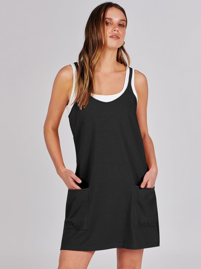 ANRABESS Women Athletic Dress Summer Tennis Workout Active Sports Mini Romper Dress Built in Shorts Travel Vacation Clothes Black X-Smal