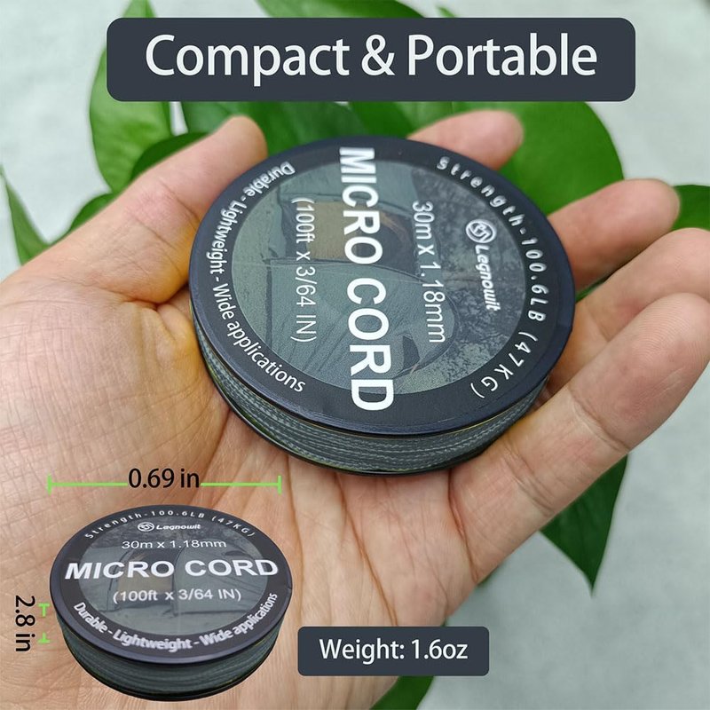Micro Paracord - 1.18mm x 100ft Thin Braided Utility Cord for Crafting, DIY Projects & Camping