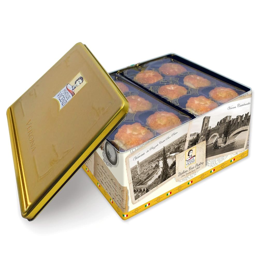 Matilde Vicenzi Verona Cookie Tin - Gourmet Italian Cookies Assortment in Individually Wrapped Trays - Pastries & Bakery Dessert for Christmas Gifts - Assorted Cookies in Italian Design Gift Tin 25.4oz (720g)