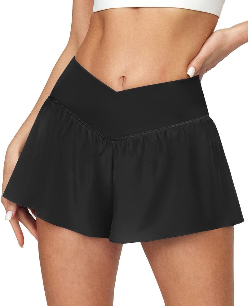 Ewedoos Athletic Shorts for Women Flowy Running Shorts for Women High Waisted Butterfly Preppy Clothes Skorts for Woman Black