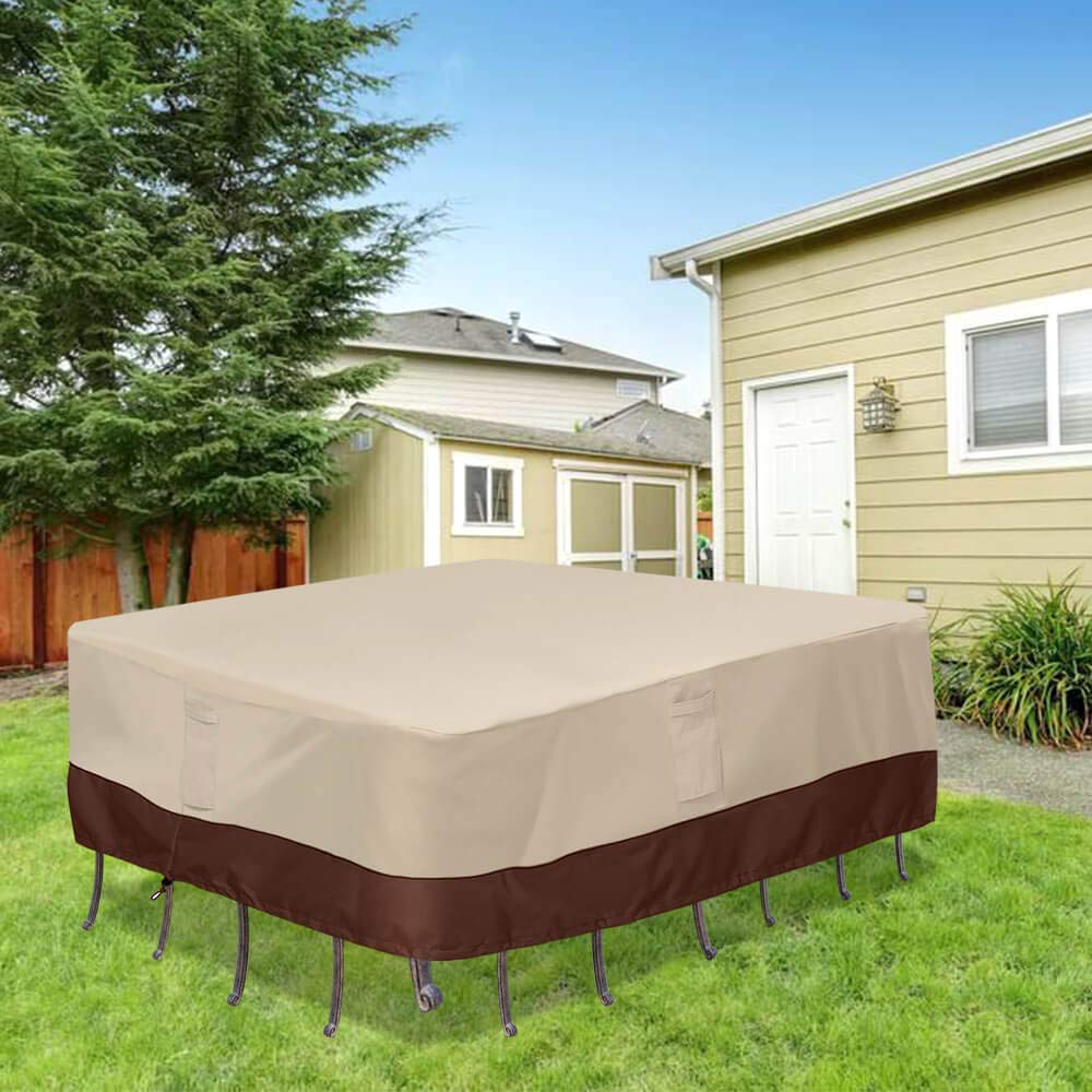 Vailge Waterproof Patio Furniture Set Cover with Padded Handles, Patio/Outdoor Table Cover, Patio/Outdoor Dining Square Table Chairs Cover(Medium,Beige & Brown)