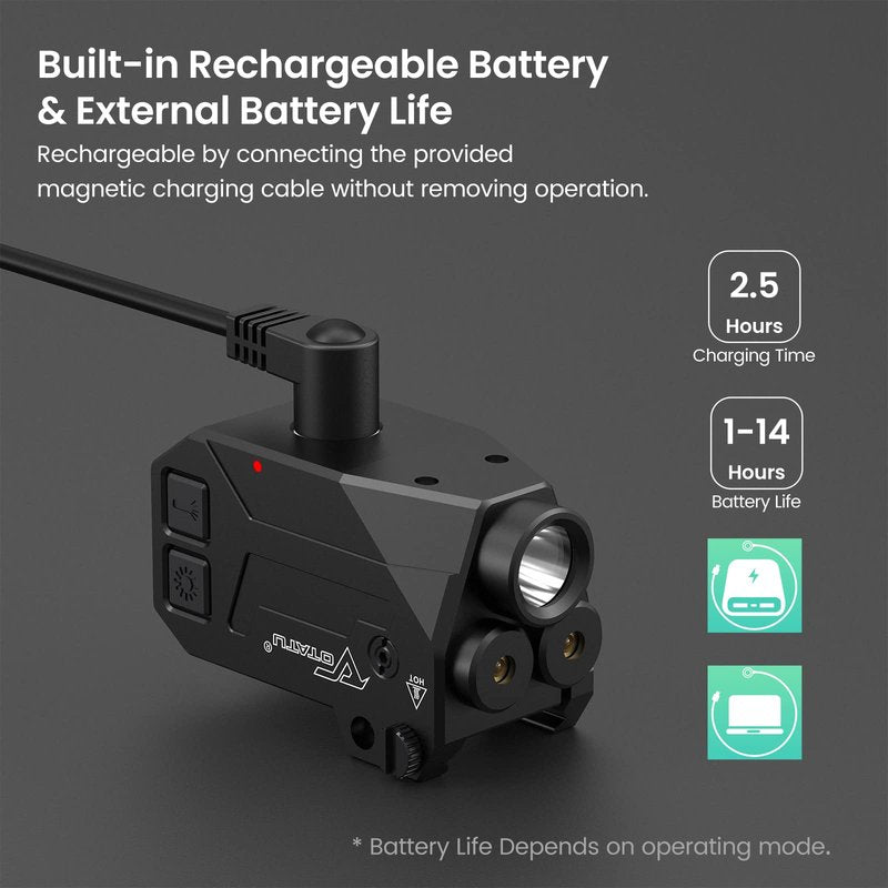 Votatu H1L-GB Laser Light Combo, 3 in 1 Strobe Green Blue Laser Sight with 750 Lumen Strobe Weapon Light for Pistol, Laser Beams for Handgun Picatinny Mount, Magnetic Rechargeable