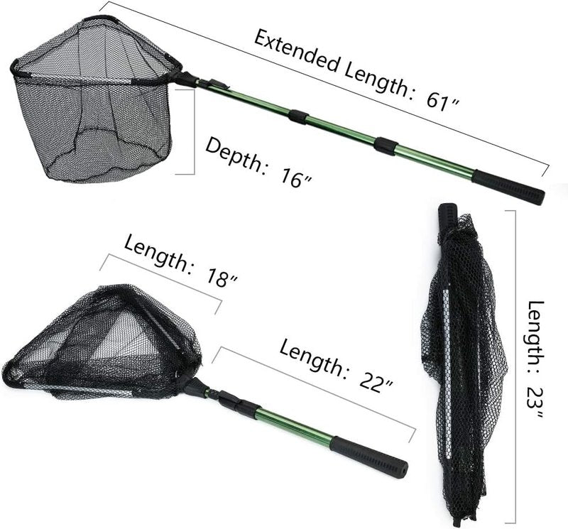 Fishing Landing Net with Telescoping Pole Handle - Extendable 40-63 Inches for Freshwater Use