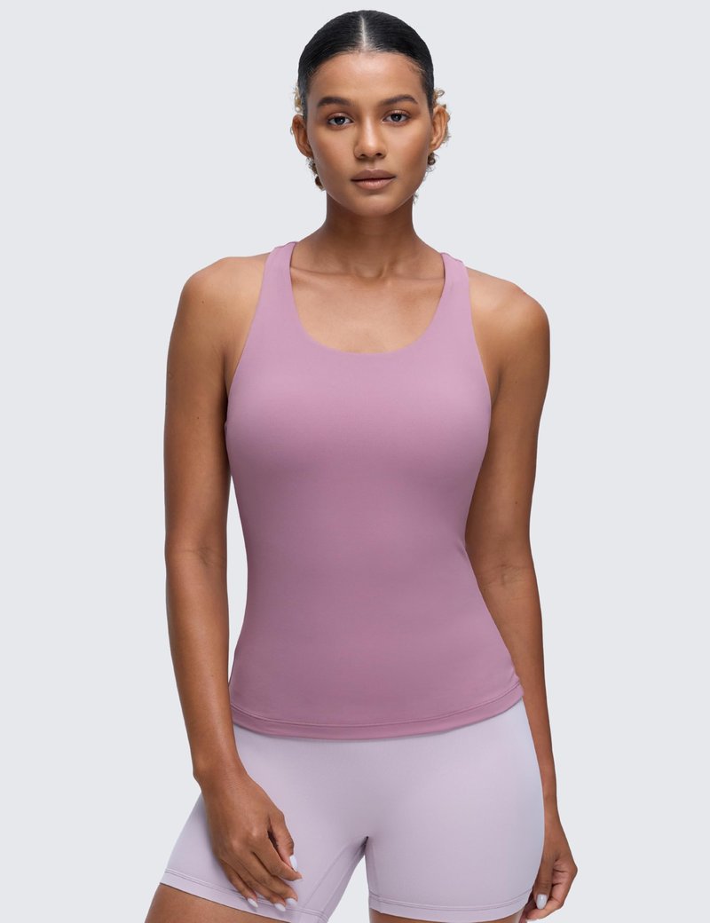 CRZ YOGA Butterluxe Workout Racerback Tank Tops for Women - Padded Athletic Spandex Yoga Shirts with Built in Bra Light Lavender Small