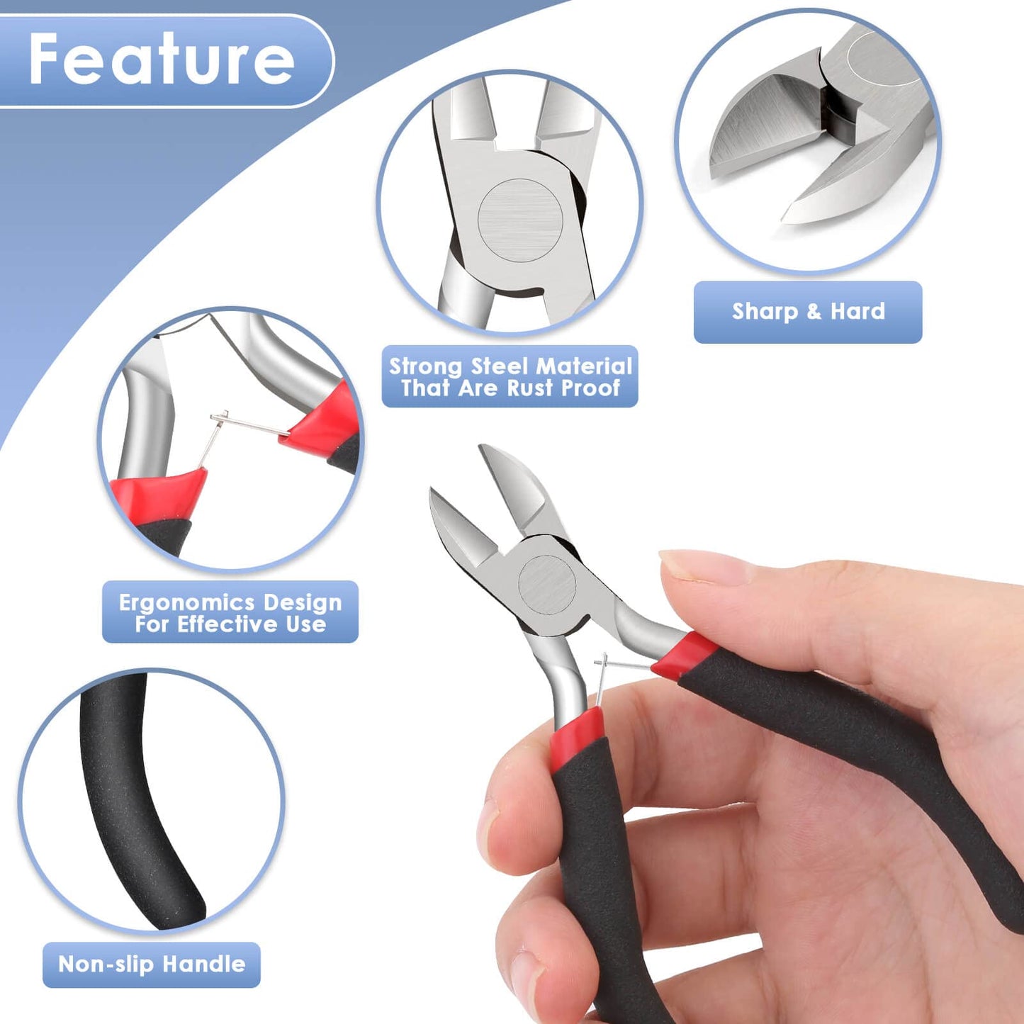 Wire Cutters, Small Side Cutters for Crafts, Flush Cutting Pliers for Jewelry Making, Floral Wire Cutters for Artificial Flowers, Zip Tie Cutters for Cable Tie, Wire Cutting Tool for Guitar Strings