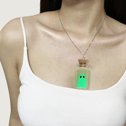 TKHLT Ghost in A Bottle Pendant Necklace,Glow In The Dark Ghost Necklace The Adopt A Ghost Necklace Halloween Jewelry for Women and Men