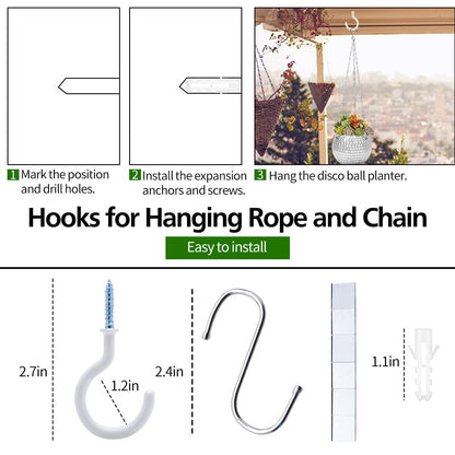 FGBNM 4"/6"/8"/9"/10" Disco Ball Planter, Disco Ball Plant Hanger with Hanging Rope, Hanging Chain, Hook, Circle and Extra Mirror Pieces (6" Silver, 1pcs)