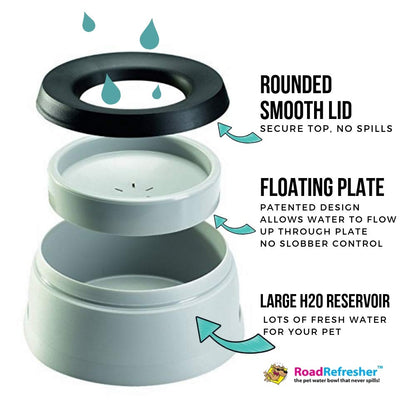 Road Refresher Prestige Non Spill Pet Water Bowl, Grey, Large , Pack of 1