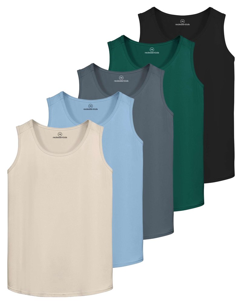 Real Essentials 5 Pack: Men's Dry-Fit Muscle Tank Top Sleeveless Shirts Workout Tees Athletic Gym (Big & Tall Available)