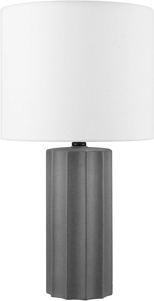 GLOBE Electric 61000061 20" Ribbed Ceramic Table Lamp, Dark Gray Concrete Finish, White Linen Shade, On/Off Rotary Switch on Socket, for Living Room, Bedroom, Office, Home Décor