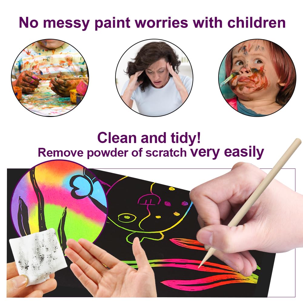 FUNNYB&G Rainbow Scratch Paper Art for Kids - 60 Pcs Magic Rainbow Scratch Paper Off Set Scratch Easter Crafts Arts Supplies Kits Pads Sheets for Party Games Halloween Christmas Birthday Gifts