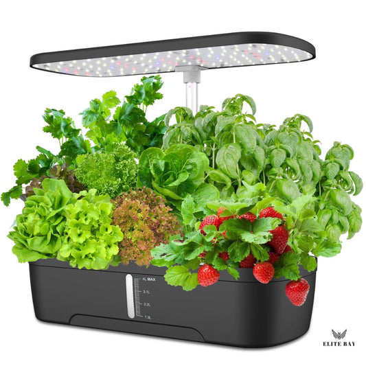 ELITE BAY-Hydroponic Growing System 12 Pods – Smart Garden with LED Display, Full-Spectrum Grow Light & 4L Water Tank | AU/US Plug | Soil-Free Planter Kit | Black |for Home, Office & Kitchen.