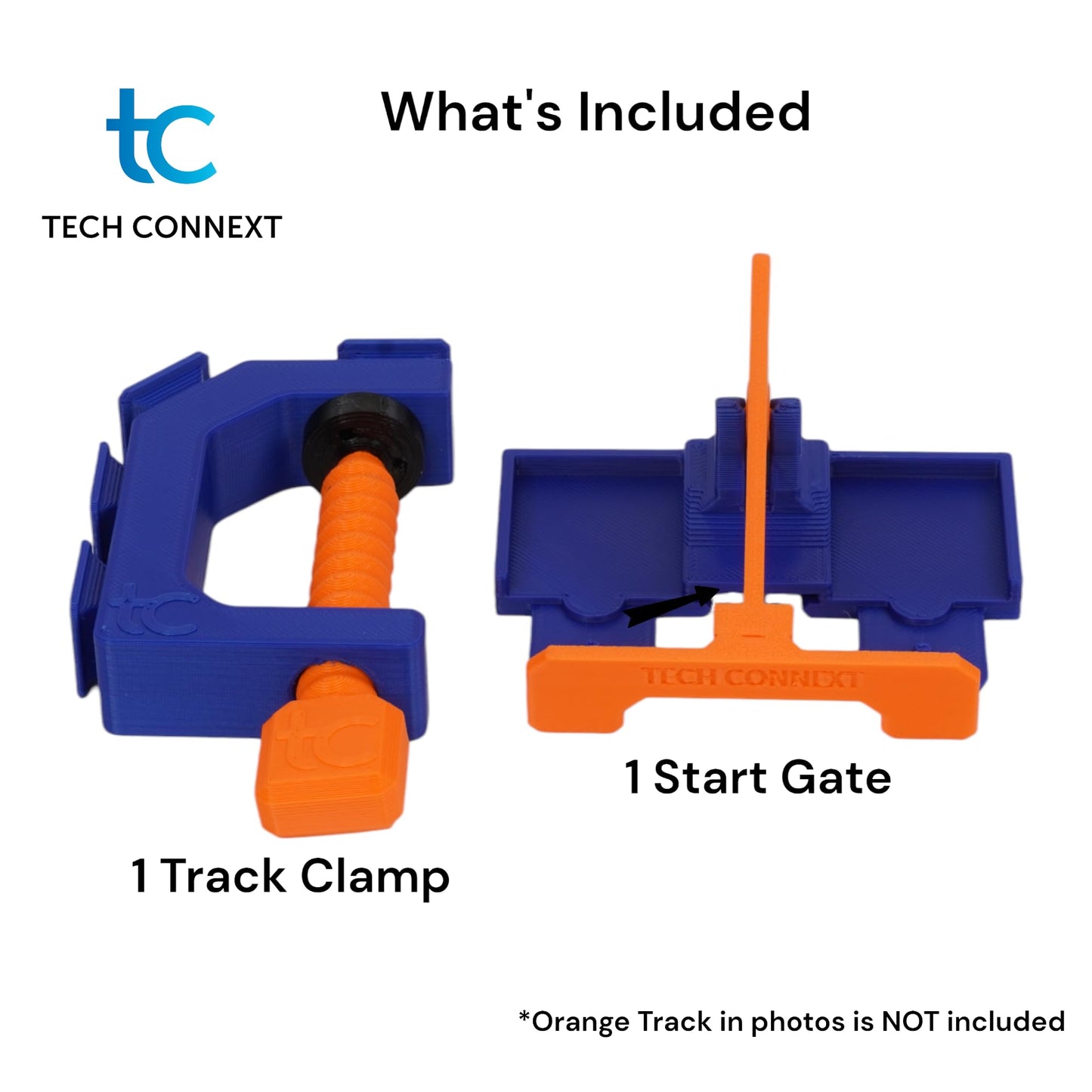 Clamp with 2 Lane Starter Gate Compatible with Hot Wheels Cars and Track (Blue/Orange)