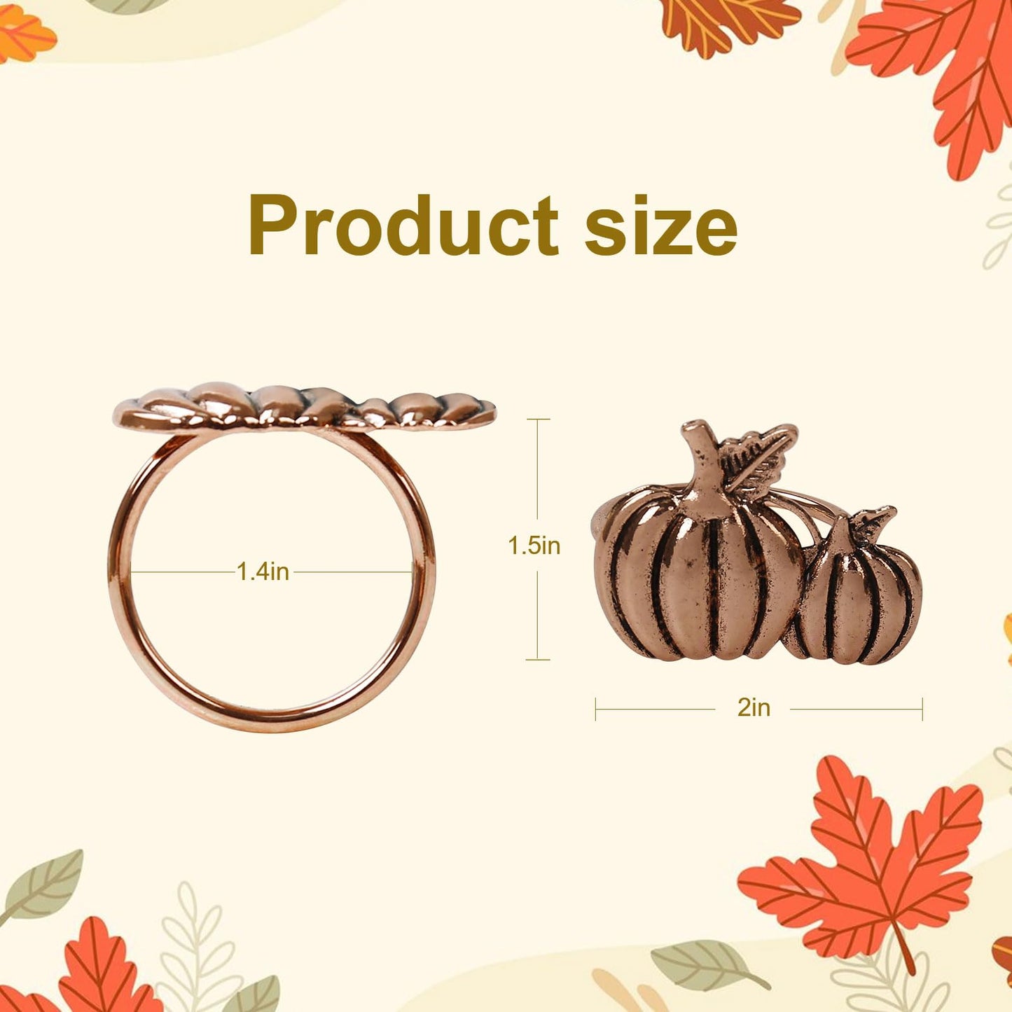 Getfitsoo Copper Pumpkin Napkin Rings - Set of 6, Thanksgiving & Halloween Table Holders