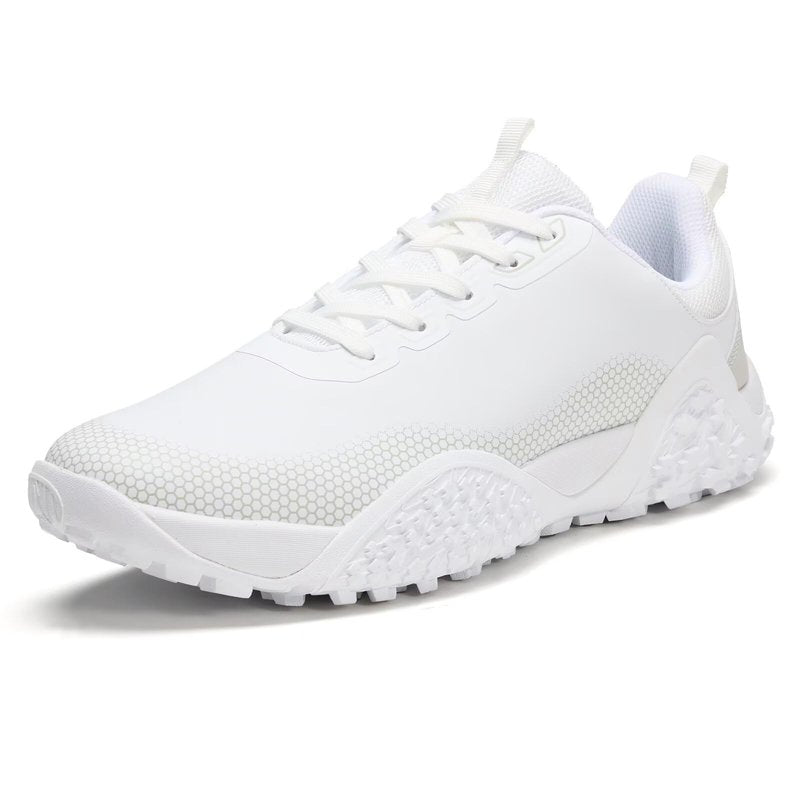 TEOHRW Wide Golf Shoes for Men Spikeless Professional Outdoor Waterproof Golfing Footwears Sneakers with Arch Support White Grey