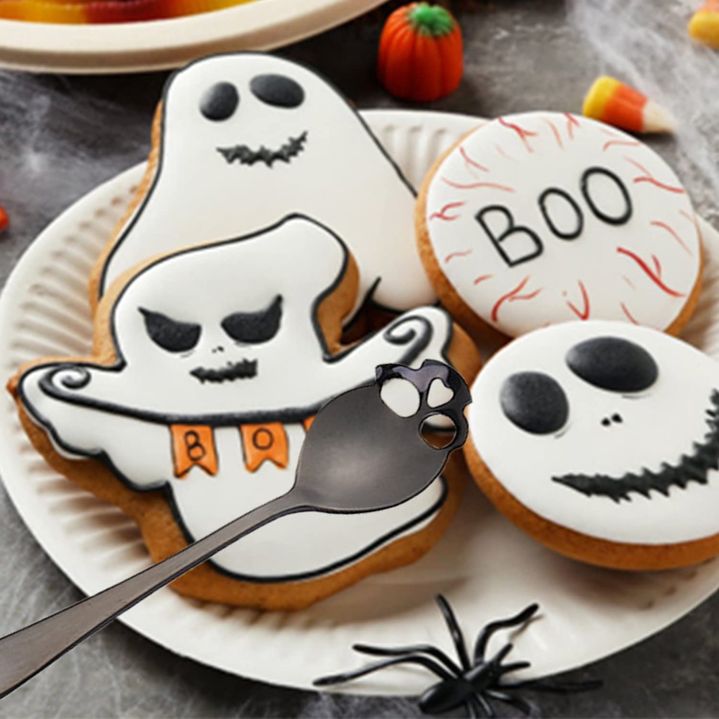 304 Stainless Steel Sugar Tea Skull Spoons, Coffee Stirring Slotted Metal Spoon, Espresso Spoons for Dessert, Cake (Set of 4 Mixed colors)