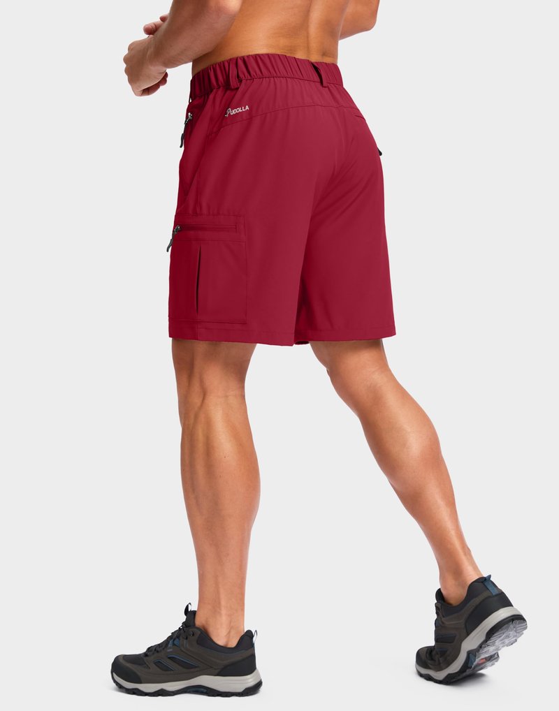 Pudolla Men's Hiking Cargo Shorts Lightweight 7" Travel Casual Shorts for Men Golf Work Outdoor with 5 Zipper Pockets(Red 3X-Large)