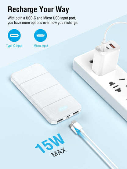 Portable Charger 2-Pack 15000mAh Power Bank Dual USB and Type-C Output 5V3.1A Fast Charger Battery Pack for iPhone 16 15 14 13 12 X Samsung S24 S23 Google iPad etc (Light Black and White)