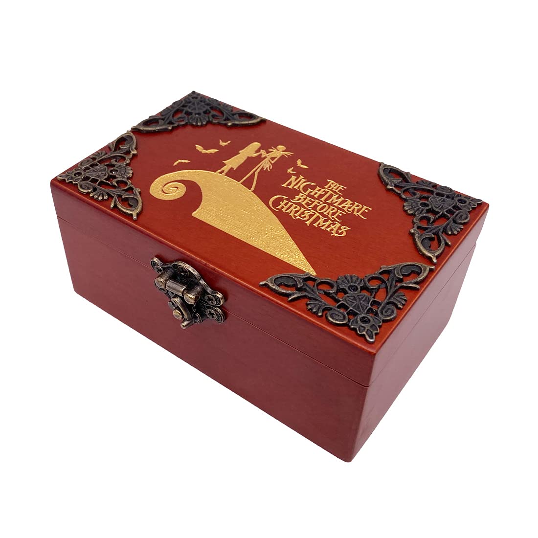 Youtang Nightmare Before Christmas Jewelry Music Box with Mirror Laser Engraved Wood Musical Box Wind up Musical Gift for Her Him Girlfriend Boyfriend (Melody: This is Halloween, Gold Movement)