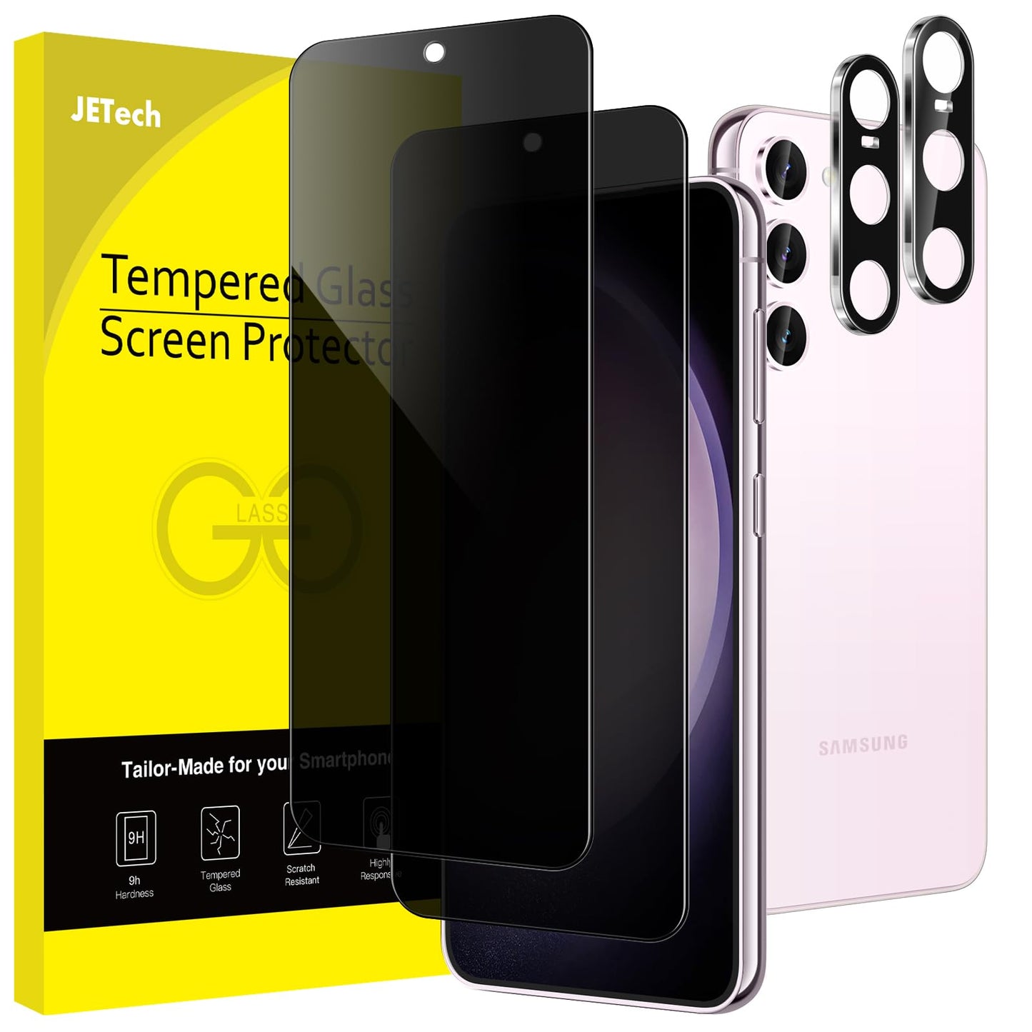 JETech Privacy Screen Protector for Samsung Galaxy S23 5G 6.1-Inch with Camera Lens Protector, Anti-Spy Tempered Glass Film, Fingerprint ID Compatible, 2-Pack Each