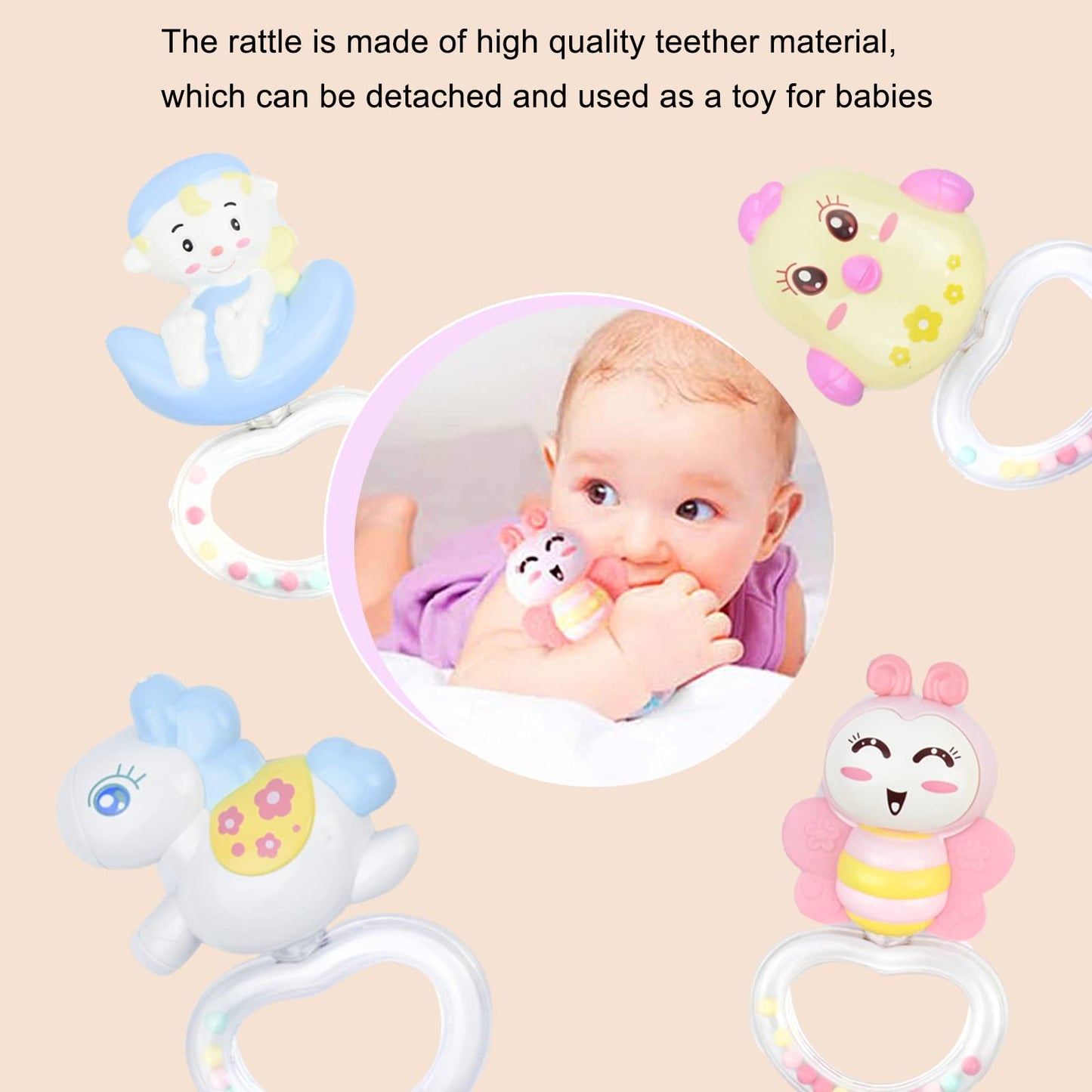 Aolkee 360° Rotating Baby Musical Cot Mobile with Lights, Hanging Rotating Rattles, Remote Control Music Box, Timing Function, Gift for Newborn Toddler
