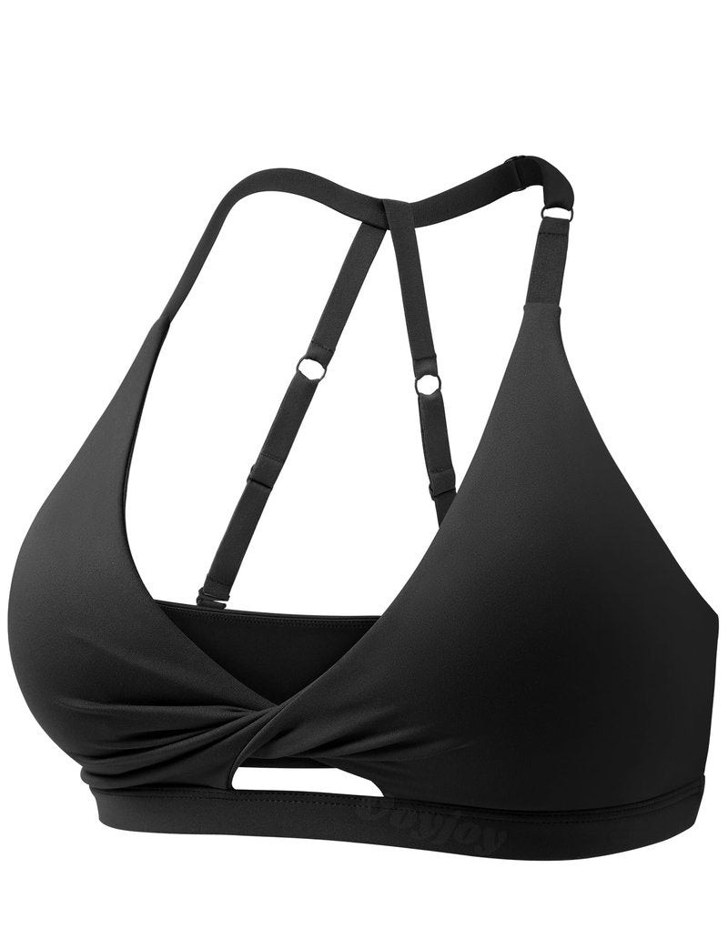 VOYJOY Workout Sports Bras for Women Padded Backless Strappy Fitness Wireless Gym Medium Impact Bra Yoga Crop Top Black L