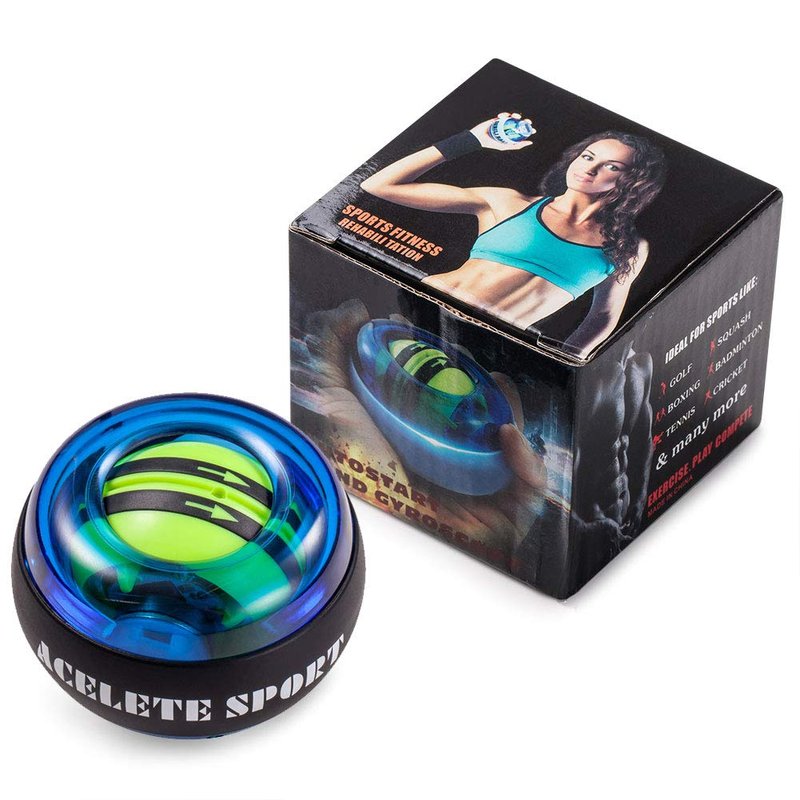 ACELETE Gyro Ball with Counter Wrist Exerciser Gyroscope Ball Forearm Strengthener for Stronger Wrist Bones and Muscle with LED Light(Blue with Counter)
