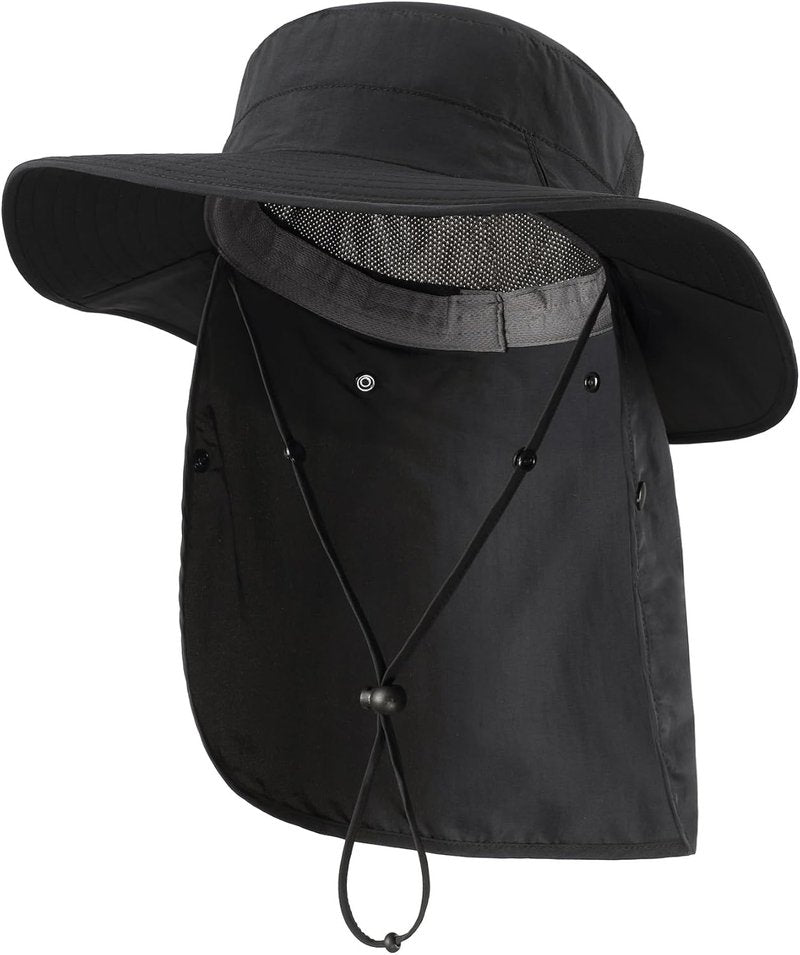 UPF 50+ Wide Brim Sun Hat with Neck Flap | Summer Bucket Hat for Gardening & Fishing