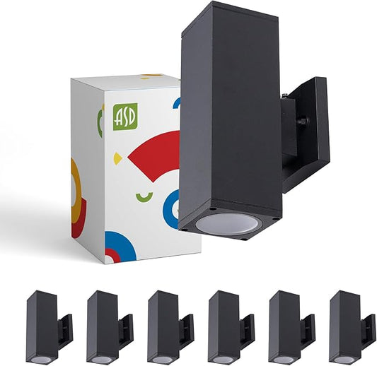 ASD 2 Light Square Dusk to Dawn Outdoor Wall Light Fixture | 120W E26 Socket 120V ETL Cylinder Up Down Lights | LED/CFL/Incandescent Bulb Exterior Wall Sconce | Front Door, Porch Patio | Black, 6 Pack