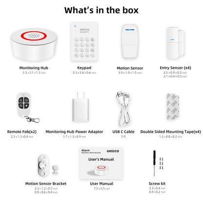 GRSICO Wireless Alarm System 9 Piece Kit, WiFi Alarm System for Home Security with Phone APP Alert (Alarm Siren, Keypad, Remote, Motion, and Door Sensors) for Home, Apartment, Compatible with Alexa