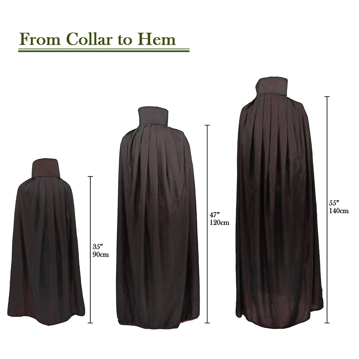 Custome Black Red Reversible Dress Goth Devil Pirate Vampire Demon 47" Cloak for Men Women