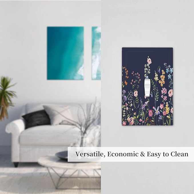 Rustic Wild Floral Darkground Vintage Watercolor Flower 1 Gang Light Switch Covers Decorative Unique Single Toggle Wall Plate Switchcover Electrical Switchplate for Bedroom Decor