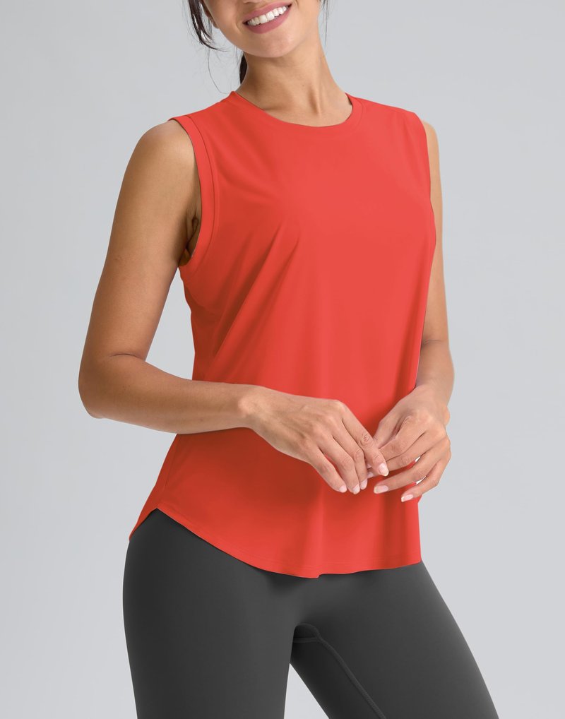 SANTINY Women's Sleeveless Workout Tops Breathable Lightweight Active Tennis Yoga Shirts Athletic Running Tank Tops for Women (Red_S)