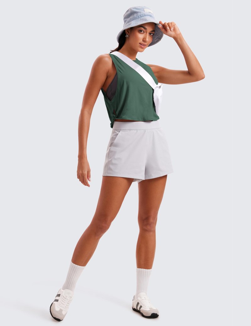 CRZ YOGA Pima Cotton Large Armhole Tank Tops for Women - Workout Sport Athletic Yoga Running Gym Loose Crop Sleeveless Shirts Deep Armhole-Graphite Green XX-Small