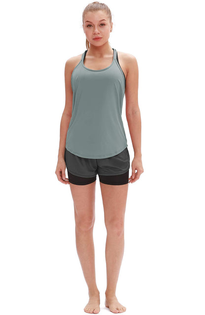 icyzone Workout Tank Tops for Women - Athletic Yoga Tops, T-Back Running Tank Top(Pack of 2) (S, Dusk Blue/Pale Blush)