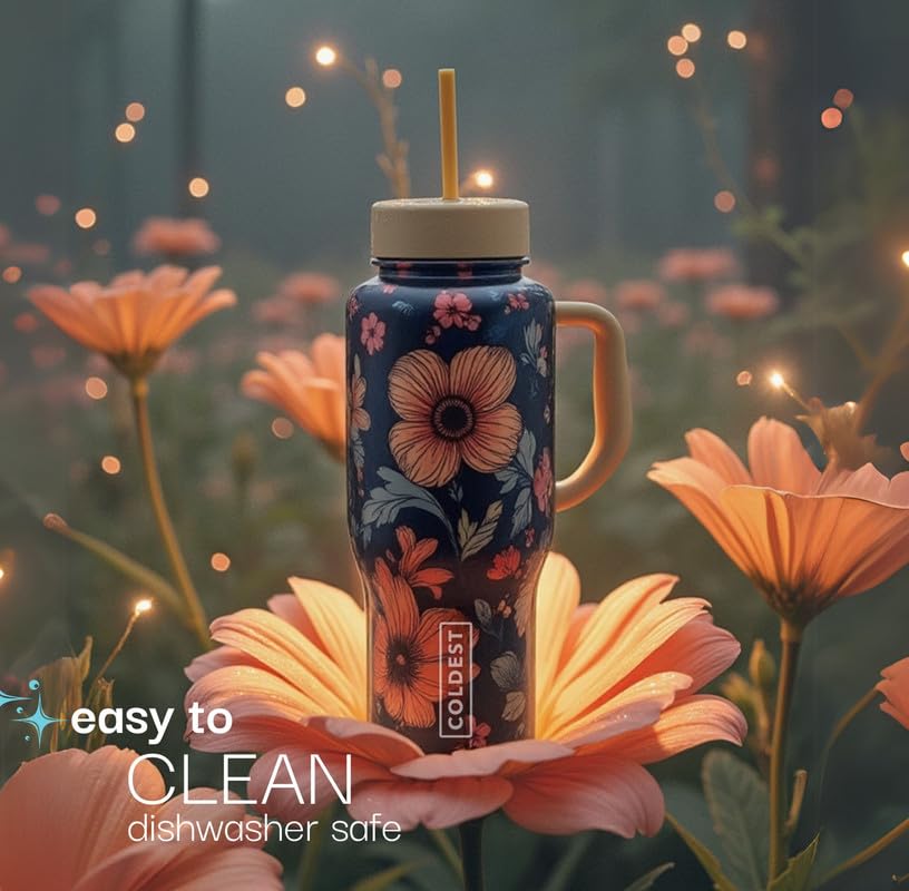 Coldest Tumbler with Handle and Straw - 100% Leak Proof Insulated Tumbler with Lid and Straw (3 Lids) - Stainless Steel Tumblers for Women & Men - Cup Holder Friendly Base, 36 oz (Stealth Black)