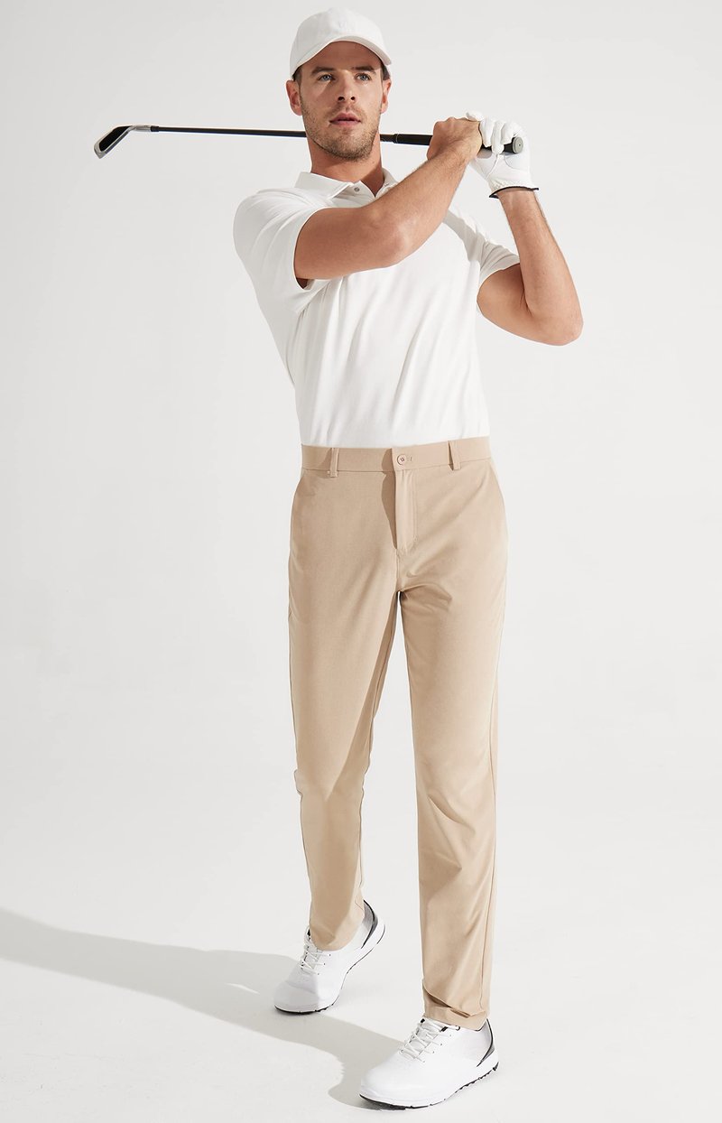 Libin Mens Golf Pants Classic Fit Stretch Work Dress Pants 32" Quick Dry Lightweight Business Casual Trousers Comfort Water Resistant, Khaki, 46W x 32L