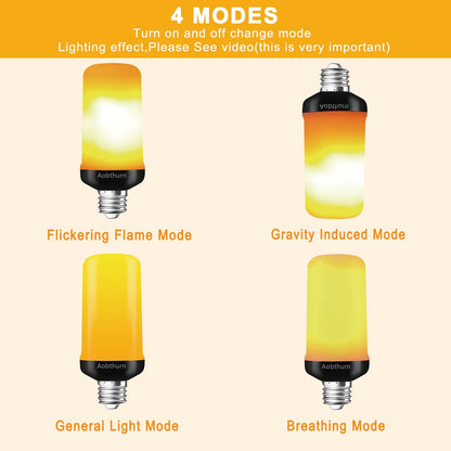 aobthurn Flame Light Bulbs, 4 Modes LED Flame Effect Light Bulb, E26 Base Flickering Light Bulb with Gravity Sensor,Flickering Light Bulbs Halloween Home Party (4 Pack)